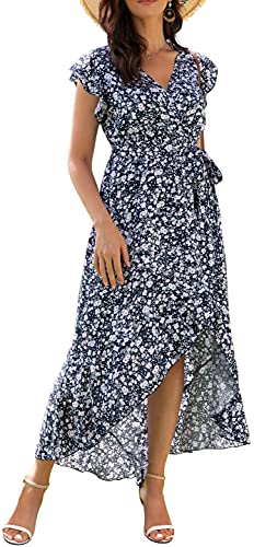 GRECERELLE 2025 Women's Spring Summer Boho Floral Print V-Neck Faux Wrap Maxi Dress for Wedding Guest, Graduation, Party