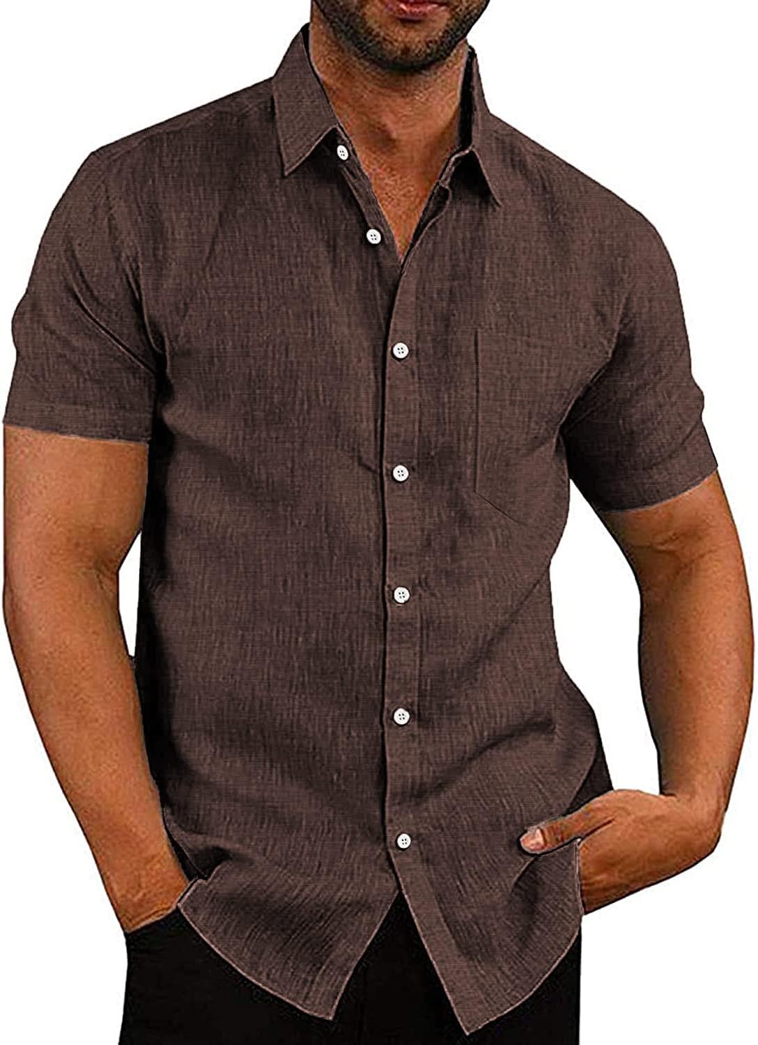 COOFANDY Men's Casual Button Down Shirts Short Sleeve Linen Shirts Summer Beach Dress Shirt