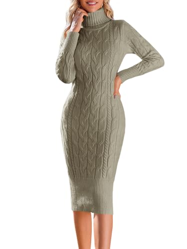 Fangetey Womens Long Sleeve Turtleneck Sweater Dresses Knitted Bodycon Midi Sheath Jumper Dresses