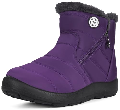 Eagsouni Snow Boots Womens Winter Ankle Boots Ladies Warm Fur Lined Booties Thickening Shoes Zip Flat Sneakers Outdoor Booties