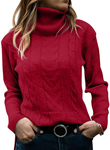Langwyqu Womens' Turtleneck Long Sleeve Cable Knit Sweaters