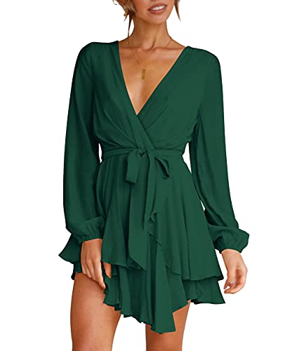 Cosonsen Deep V-Neck Long Sleeve Dress