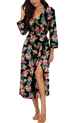 VINTATRE Women Kimono Robes Long Knit Bathrobe Lightweight Soft Knit Sleepwear V-neck Casual Ladies Loungewear