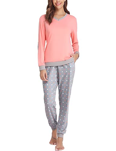 Soft Womens Pajama Sets Cotton Long Sleeve Pj Sets Comfy 2 Piece Sleepwear Cozy Loungewear Nightwear With Pockets