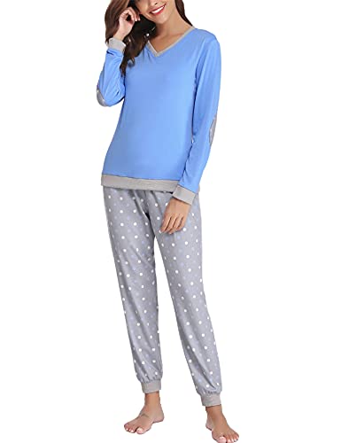 Soft Womens Pajama Sets Cotton Long Sleeve Pj Sets Comfy 2 Piece Sleepwear Cozy Loungewear Nightwear With Pockets