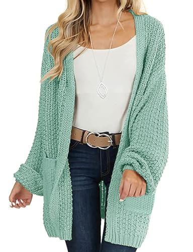 MEROKEETY Women's 2025 Fall Open Front Chunky Knit Sweater Oversized Lantern Sleeve Cardigan Outwear