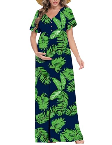 Peauty Fall Maternity Dresses for Women Maternity Photoshoot Dress with Decorative Button Baby Shower Dress