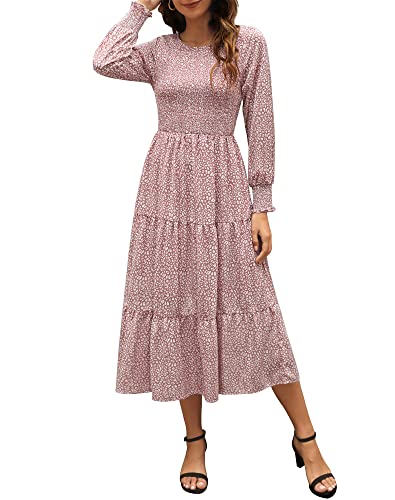 Zattcas Smocked Boho Floral Tiered Midi