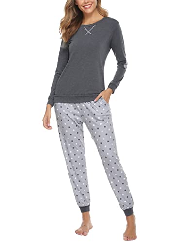 Soft Womens Pajama Sets Cotton Long Sleeve Pj Sets Comfy 2 Piece Sleepwear Cozy Loungewear Nightwear With Pockets