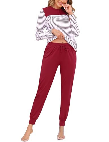 Soft Womens Pajama Sets Cotton Long Sleeve Pj Sets Comfy 2 Piece Sleepwear Cozy Loungewear Nightwear With Pockets