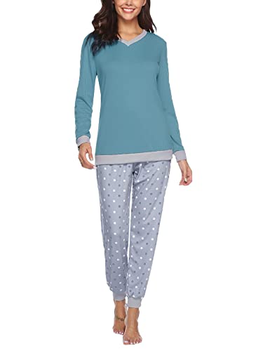 Soft Womens Pajama Sets Cotton Long Sleeve Pj Sets Comfy 2 Piece Sleepwear Cozy Loungewear Nightwear With Pockets