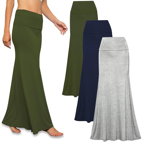 Free to Live 3 Pack Fold Over High Waist Maxi Skirts