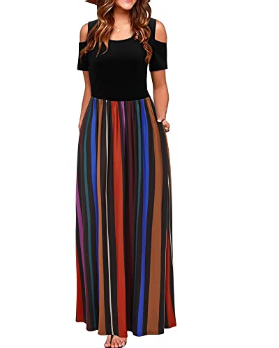 STYLEWORD Women's 2025 Summer Maxi Long Dresses Cold Shoulder Sundress with Pocket