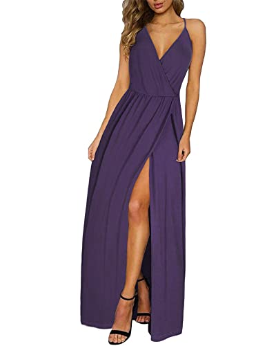 II ININ Women's 2023 Maxi Sundresses Summer Beach Long Wrap V-Neck Floral/Solid Casual Dress for Women