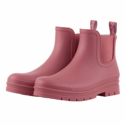 Planone Short Rain Boots Women Wide Width Fashion Waterproof Chelsea Boots for Women Matte Outdoor Garden Shoes Ankle Muck Boots for Ladies Non Slip Work Shoes Rubber Boots with Premium Comfort Insole