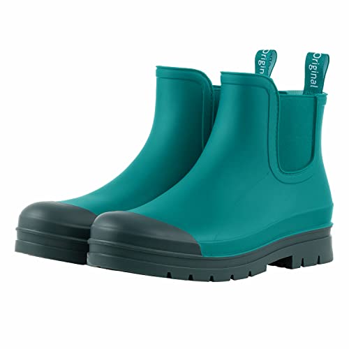 Planone Short Rain Boots Women Wide Width Fashion Waterproof Chelsea Boots for Women Matte Outdoor Garden Shoes Ankle Muck Boots for Ladies Non Slip Work Shoes Rubber Boots with Premium Comfort Insole