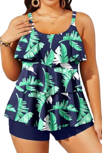 Yonique Women's Plus Size Tankini (Ruffle)