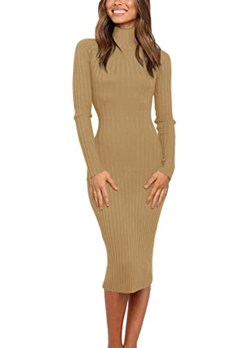 MEROKEETY Ribbed Long Sleeve Midi