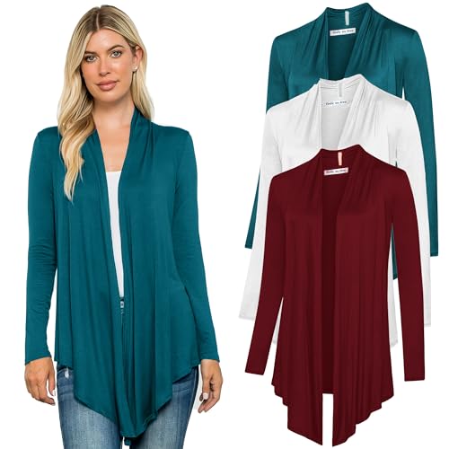 Free to Live 3 Pack Long Sleeve Cardigan for Women Open Front Dressy Casual Fall Draped Lightweight Sweaters Cover Up Shrugs