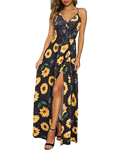 II ININ Women's 2023 Maxi Sundresses Summer Beach Long Wrap V-Neck Floral/Solid Casual Dress for Women