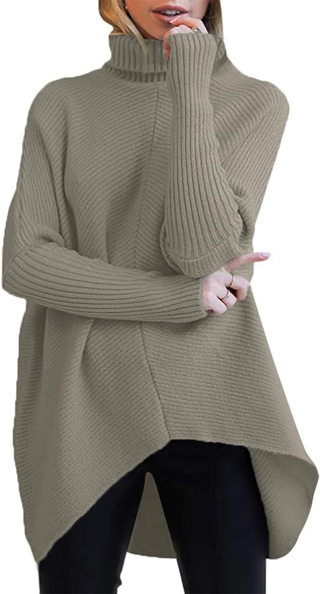 ANRABESS Womens Oversized Turtleneck Batwing Long Sleeve Casual Cozy Baggy Knit Pullover Tunic Sweater 2025 Fall Outfits