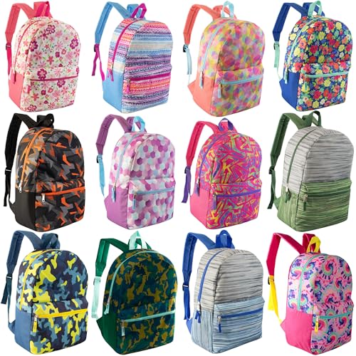 24-Pack 17" School Backpacks for Kids - Backpacks in Bulk for Elementary, Middle, and High School Students, 24 Assorted Colors