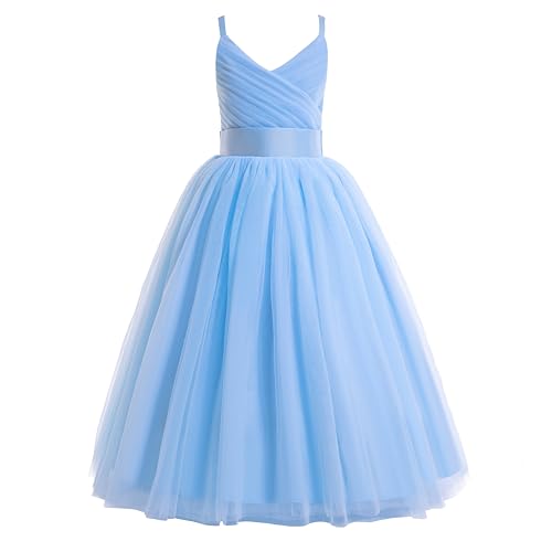 Glamulice Flower Girls Spaghetti Strap Tulle Dress Long A Line Wedding Pageant Dresses Princess Birthday Party Ball Gown