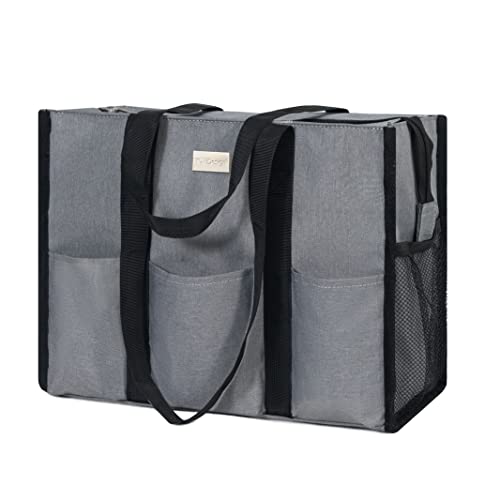 TOPDesign Utility Water Resistant Tote Bag with 13 Pockets, Top Zipper Closure & Thick Bottom Support, for Working Women