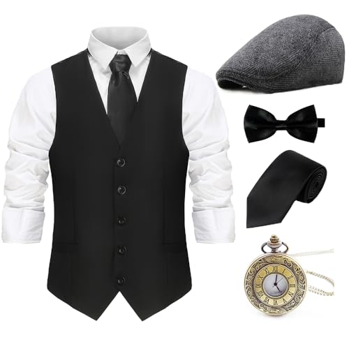 Gionforsy 1920s Mens Costume Gatsby Gangster Costume Accessories Set 20s Hat Bow Tie