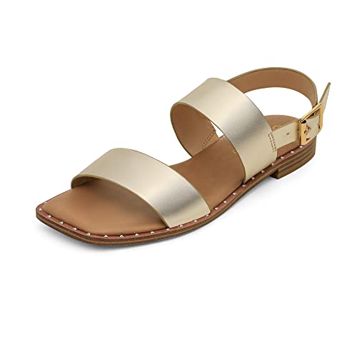 DREAM PAIRS Women's Summer Casual Dressy Cute Flat Sandals Comfortable Sexy Square-Toe Fashion One Band Strappy Shoes Wide Width