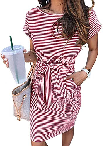 MEROKEETY Women's Summer Striped Short Sleeve T Shirt Dress