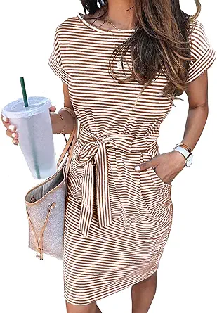 MEROKEETY Striped T‑Shirt Dress