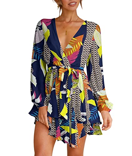Cosonsen Deep V-Neck Long Sleeve Dress