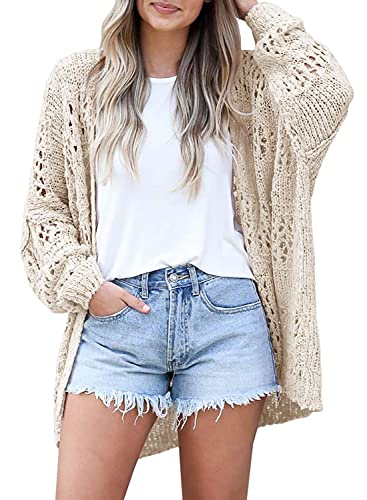 Mafulus Women's Crochet Cardigan Kimono Boho Long Sleeve Lightweight Soft Oversized Open Front Knitted Sweater