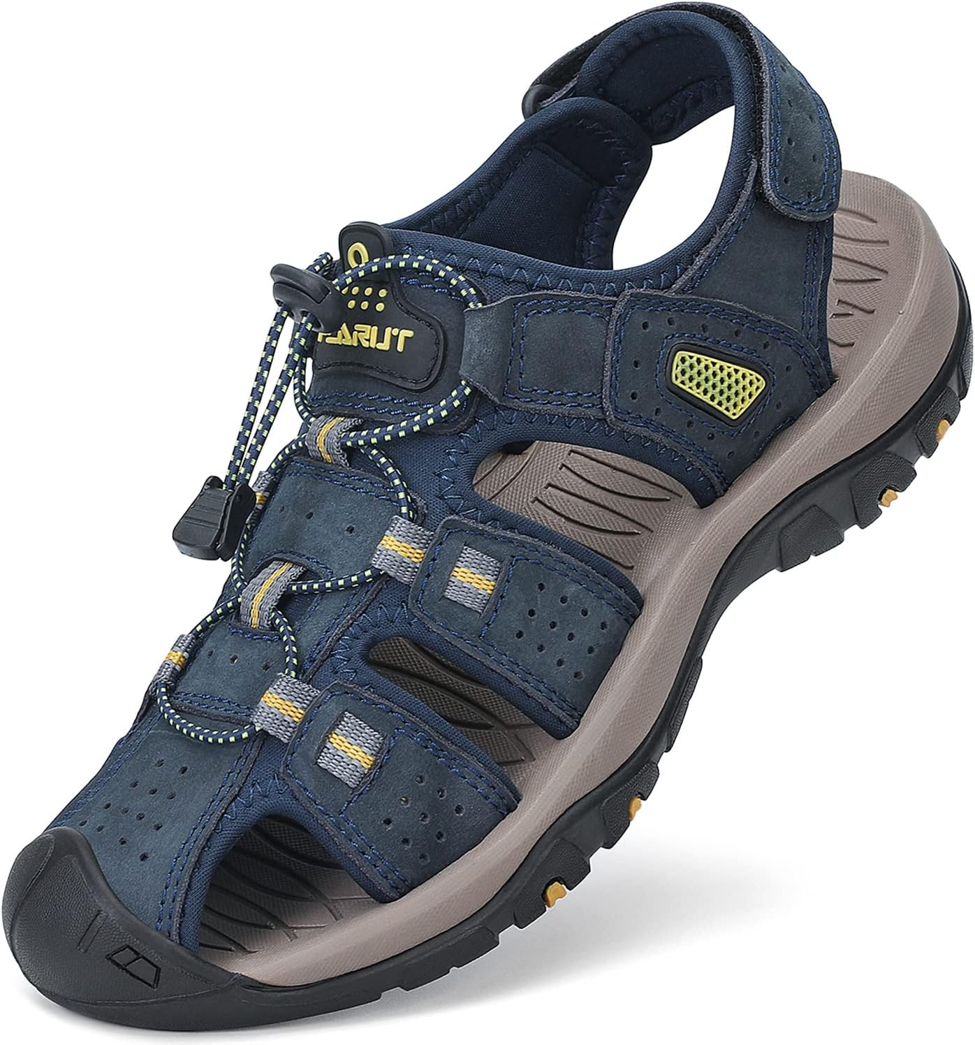FLARUT Men's Sport Sandals Outdoor Hiking Sandals Closed Toe Leather Athletic Lightweight Trail Walking Casual Sandals Water Shoes