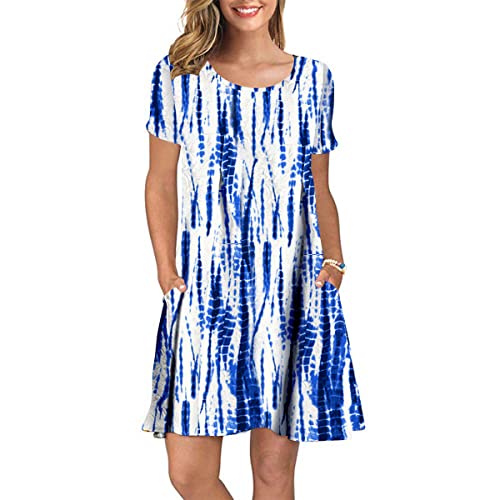 Sherosa Womens Summer Floral Print Sleeveless Sundress/Short Sleeve Pockets Casual Loose Swing T-Shirt Dress