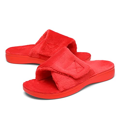 SOLLBEAM Women's Plantar Fasciitis Fuzzy House Orthopedic Adjustable Slippers With Arch Support Orthotic Heel Cup Sandals For Ladies