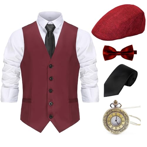 Gionforsy 1920s Mens Costume Gatsby Gangster Costume Accessories Set 20s Hat Bow Tie