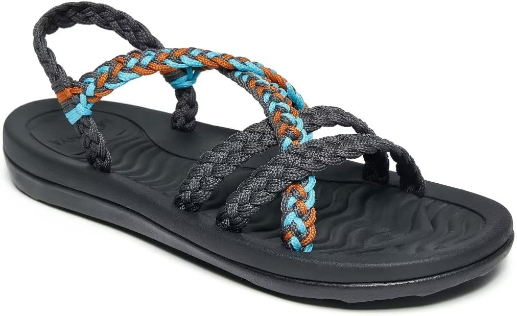 MEGNYA Women's Comfortable Walking Sandals with Arch Support, Athletic Hiking Sandals with Handmade Straps, Outdoor Soft Water Sandals for Beach Poolside Travel Camping
