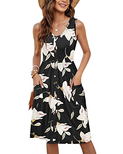 MOLERANI Women Summer Dresses Sleeveless Casual Loose Swing Button Down Midi Dress with Pockets