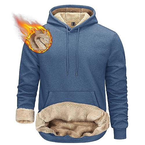 TACVASEN Men's Pullover Hoodie Thick Sherpa Lined Kangaroo Pocket Winter Windproof Warm Fleece Hoodie Athletic Sweatshirts