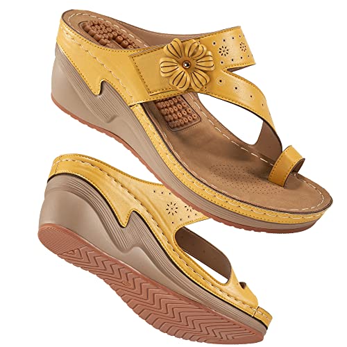 FUDYNMALC Sandals Women Wedge Shoes: Comfortable Womens Orthopedic Sandal Dressy Summer Flip Flops Fashion Walking Wedges with Adjustable