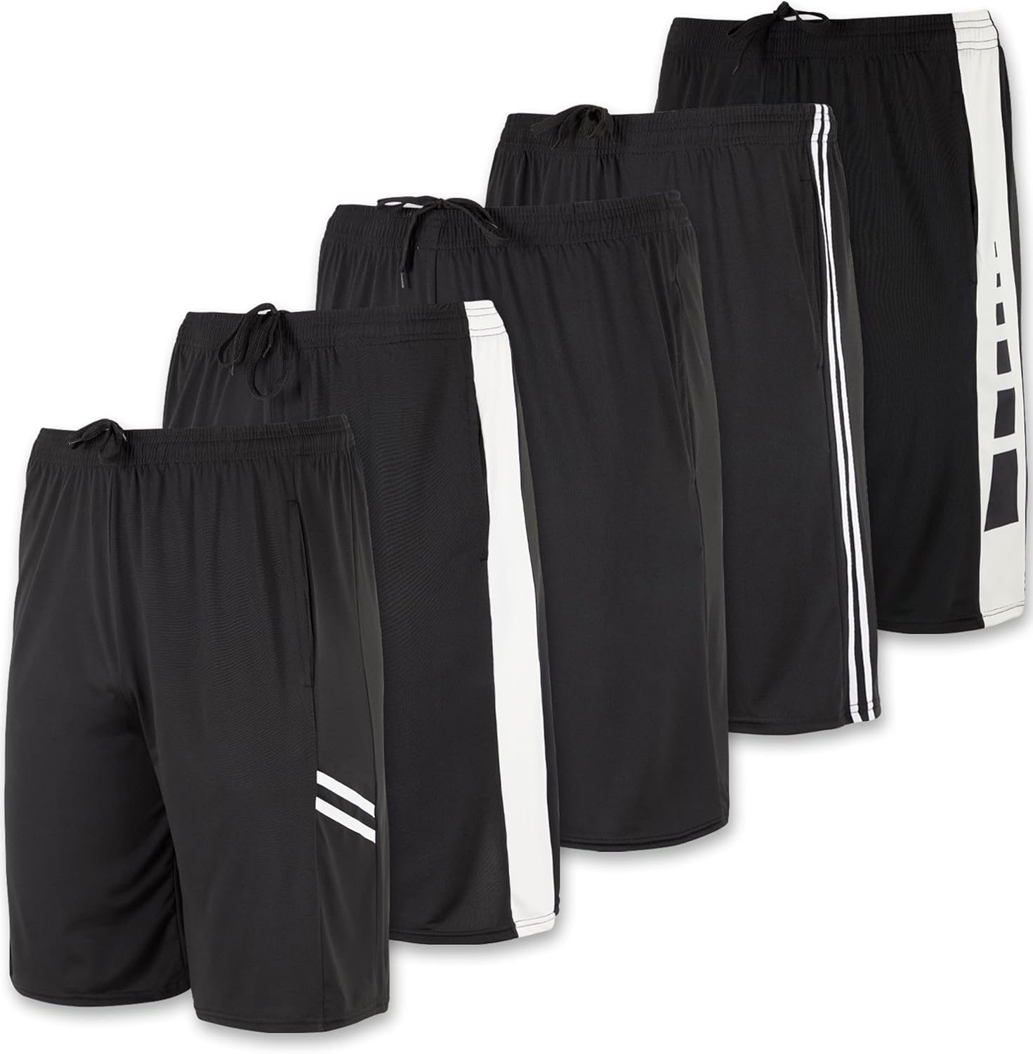 5 Pack Men's Active Quick Dry Fit Shorts - Athletic Running Gym Workout Casual Shorts with Pockets Bulk