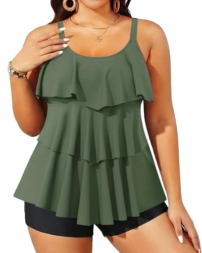 Yonique Women's Plus Size Tankini (Ruffle)