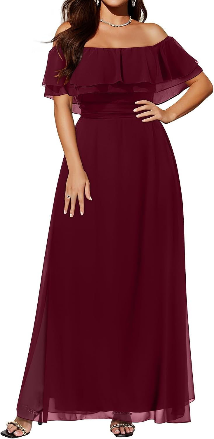 Pinup Fashion Off-Shoulder Chiffon Maxi
