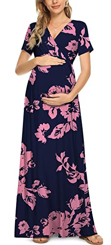 Xpenyo Maternity Maxi Dress Women Casual Wrap Long Baby Shower Pregnancy Dresses
