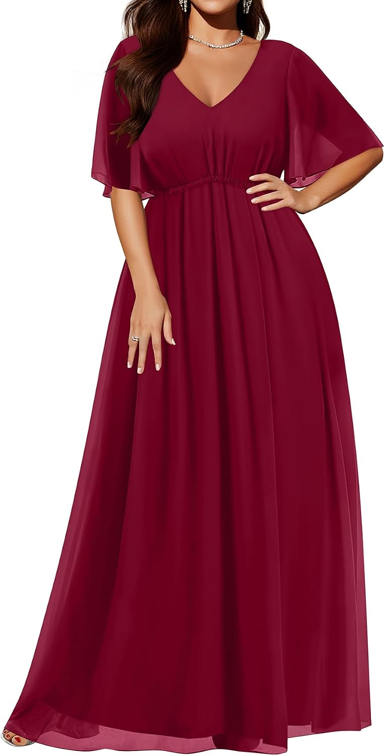 Pinup Fashion Women Bridesmaid Dresses for Wedding Guest Plus Size - Formal Chiffon Long Maxi Dress