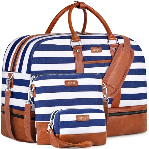 IBFUN Weekender Bags for Women, 3PCS 21" Large Travel Duffle Carry on with Crossbody Bag & Toiletry Bag, Water-Resistant Shoe Compartment, Trolley Sleeve, for Business Weekend Overnight Trips