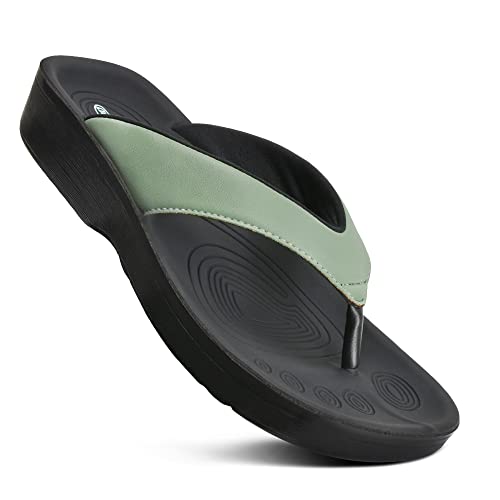 AEROTHOTIC Arch Support Flip Flops for women Stylish Cushioned Padded Straps with Soft Toe Post Slip on Footwear Dressy Travel Recovery Outdoor Comfortable Walking Women Sandals