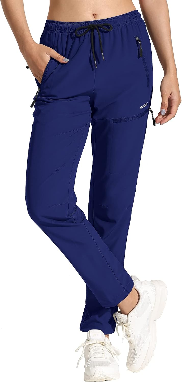 MOCOLY Women's Cargo Hiking Pants Elastic Waist Quick Dry Lightweight Outdoor Water Resistant UPF 50+ Long Pants Zipper